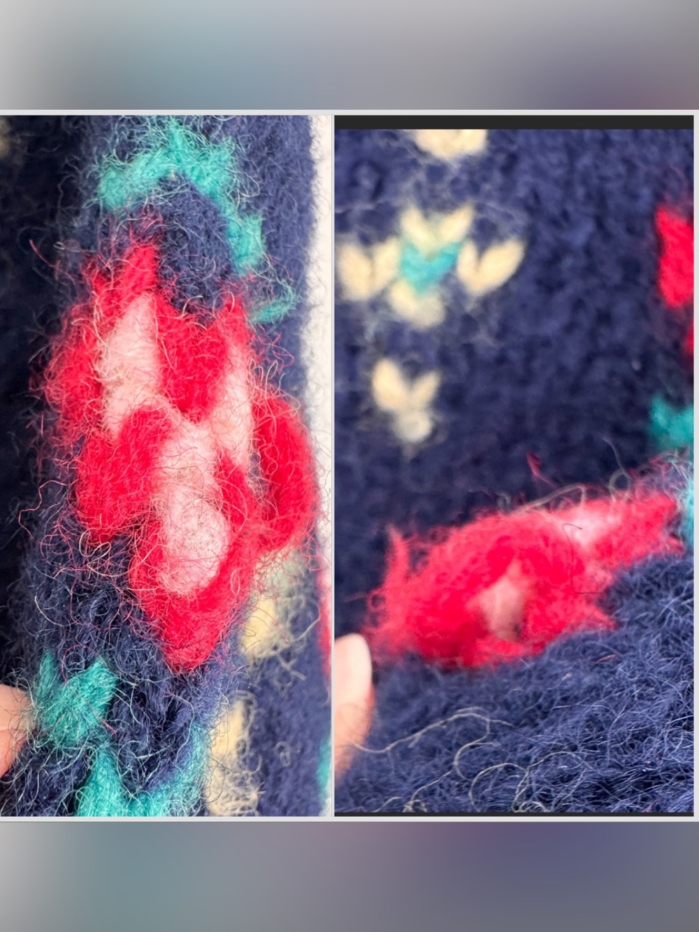 Vtg Woolrich Pure Virgin Wool Dog Sweater Navy Blue Sheepdog Floral Knit XL - Picture 10 of 13